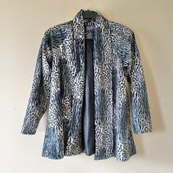 Clio 2 Jacket Sz 10 Velour Animal Print‎ Drape Open Gray Black Artsy VTG Retro - Picture 1 of 5